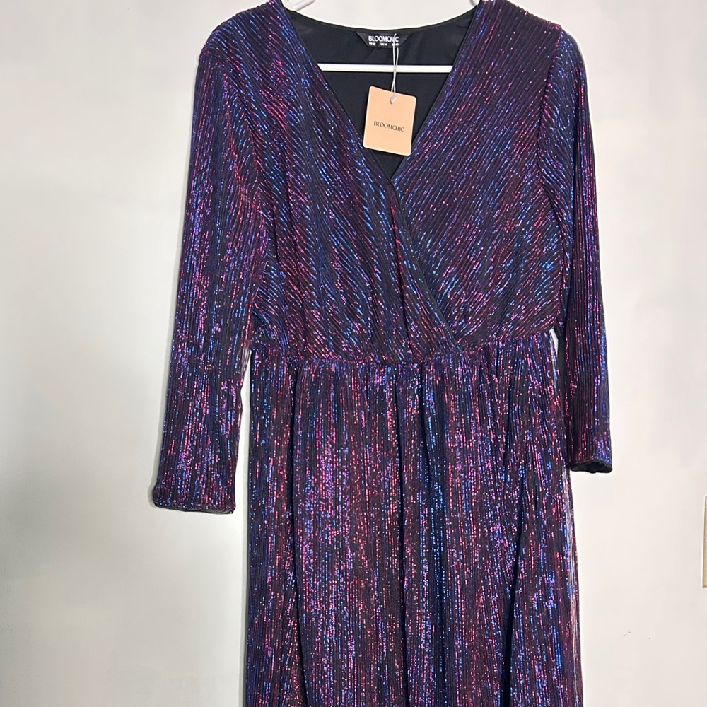 BloomChic Retro Purple and blue Long Sleeve Dress